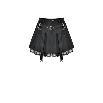 Schwarzer Mini-Rock Hardware Matrix Skirt mit Schnallendetail und Spitzensaum von Dark In Love