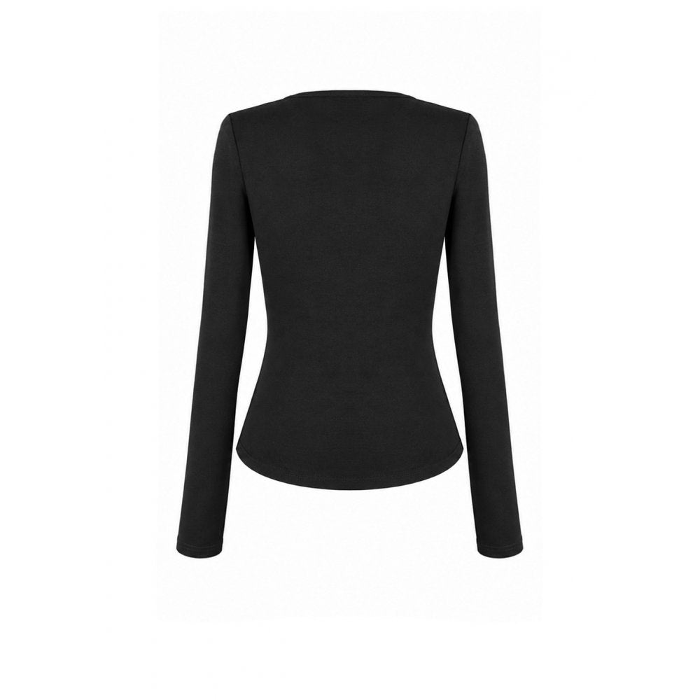 Schwarzes, langärmliges Oberteil Riveted Grid Top mit Nietendetails und Netzeinsätzen von Dark In Love
