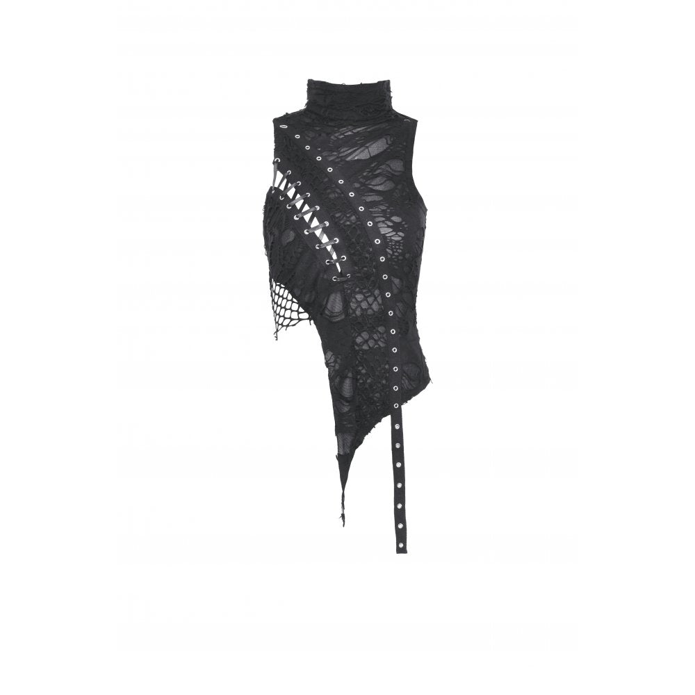 Schwarzes Oberteil Punk Asymmetric Shirt mit seitlicher Schnürung von Dark In Love