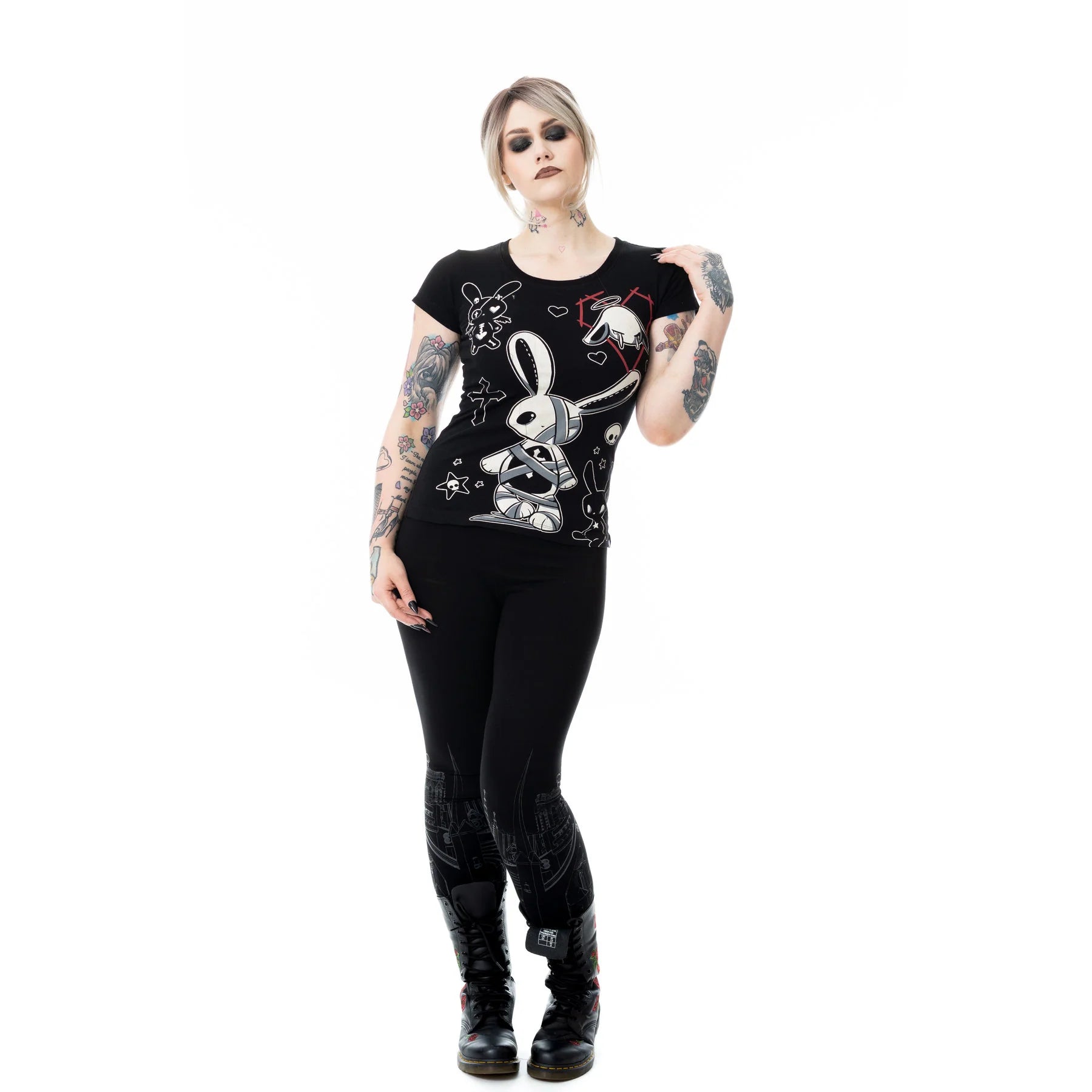 Schwarzes Oberteil DEATH BUNNIES T-SHIRT mit niedlichem Hasenprint von Cupcake Cult