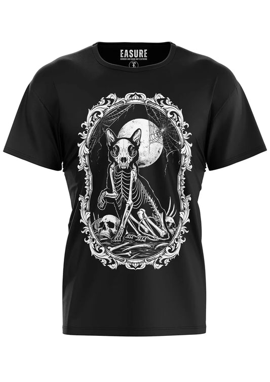 Schwarzes Oberteil DEATH CAT Shirt mit weißem, großem Katzenprint von Easure