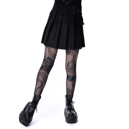 Schwarzer, schlichter Rock DESDEMONIA SKIRT mit Zierschnürung und Seitentasche von Chemical Black