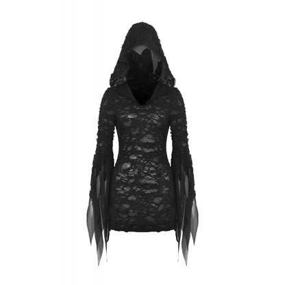 Schwarzes kurzes Kleid, Evil devil ragged slim Dress im Distressed-Look von Dark In Love