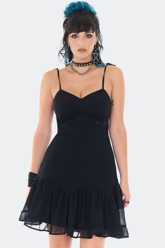 Schwarzes Kleid Chiffon Mini Dress mit Spitzenelementen von Jawbreaker