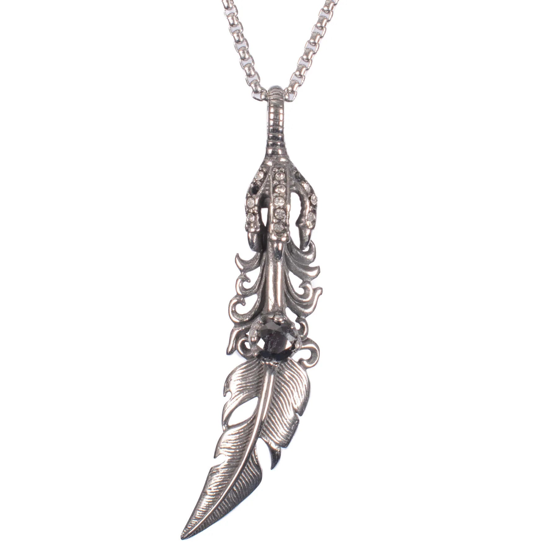 Silberne Kette DRACPLUME PENDANT Black mit Federdesign von Poizen Industries