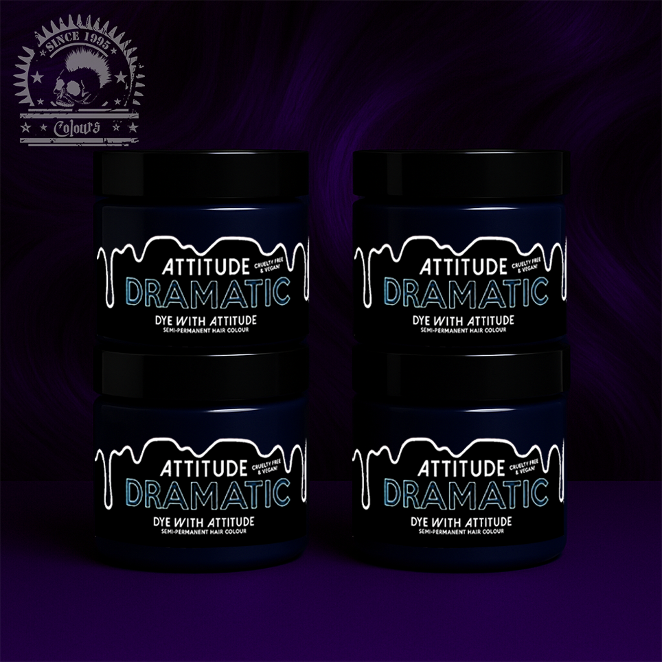 Vier semi-permanente Haartönungen 4er-Sparset DRAMATIC DARK PURPLE in dem Farbton Dunkellila von Attitude