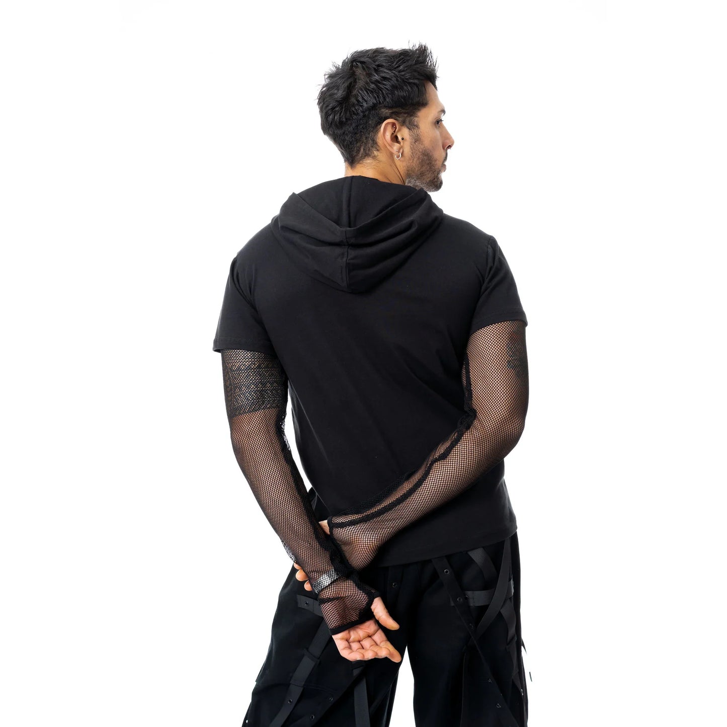 Schwarzes Oberteil DRAVEN TOP mit Ankhausschnitt und Meshärmeln von Heartless