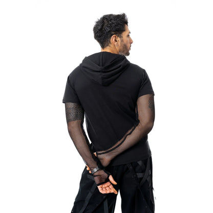 Schwarzes Oberteil DRAVEN TOP mit Ankhausschnitt und Meshärmeln von Heartless