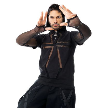 Schwarzes Oberteil DRAVEN TOP mit Ankhausschnitt und Meshärmeln von Heartless