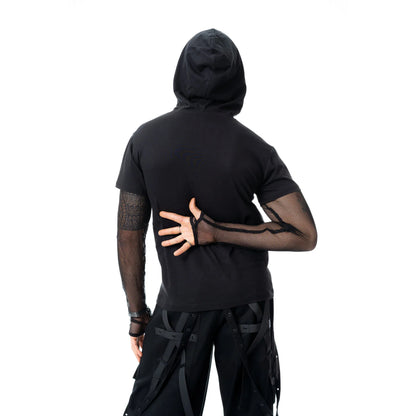 Schwarzes Oberteil DRAVEN TOP mit Ankhausschnitt und Meshärmeln von Heartless