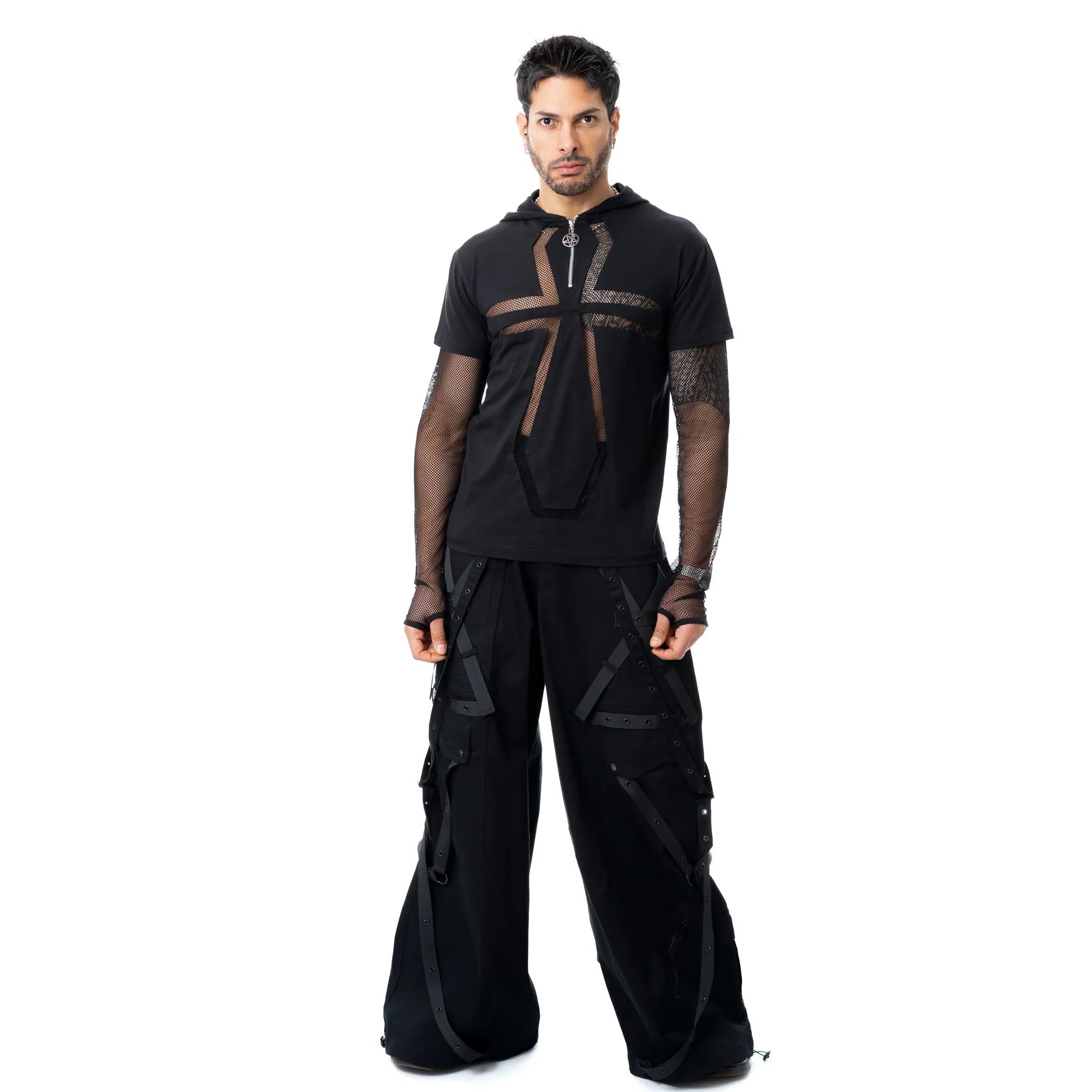 Schwarzes Oberteil DRAVEN TOP mit Ankhausschnitt und Meshärmeln von Heartless