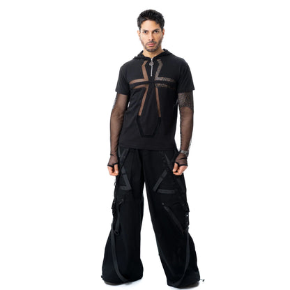 Schwarzes Oberteil DRAVEN TOP mit Ankhausschnitt und Meshärmeln von Heartless