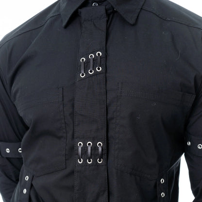Schwarzes Hemd DRYSTAN SHIRT mit Zierbändern und Krawatte von Poizen Industries