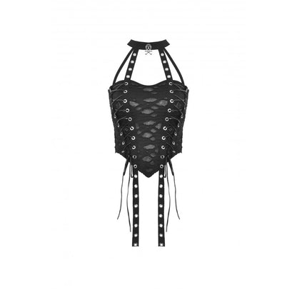 Schwarzes Oberteil Dark Punk torn hole lace-up Top von Dark In Love