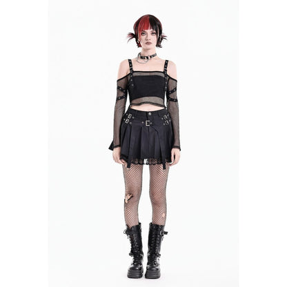 Schwarzer Mini-Rock Hardware Matrix Skirt mit Schnallendetail und Spitzensaum von Dark In Love