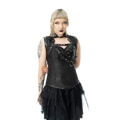 Schwarzes Korsett EBONY 2 PIECE CORSET mit Schulterharness von Vixxsin