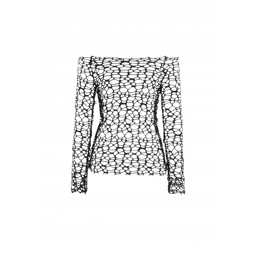 Schwarzes, vielseitiges Shirt Distressed Mesh Shirt im Used-Look von Dark In Love