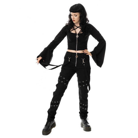 Schwarze Hose ECLIPSE PANTS mit Zierschnürung und Riemen von Poizen Industries