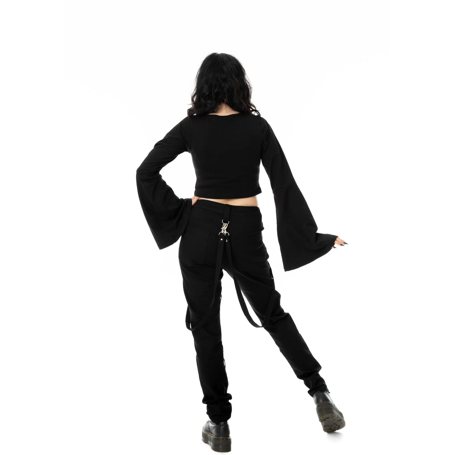 Schwarze Hose ECLIPSE PANTS mit Zierschnürung und Riemen von Poizen Industries