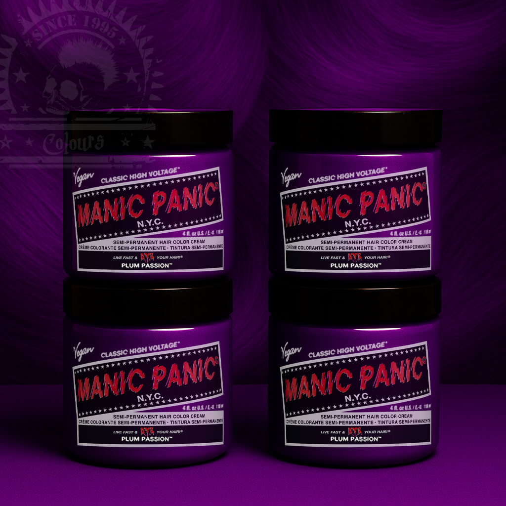 Vier semi-permanente Haartönungen 4er-Sparset PLUM PASSION in dem Farbton Dunkellila von Manic Panic