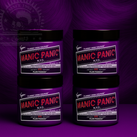 Vier semi-permanente Haartönungen 4er-Sparset PLUM PASSION in dem Farbton Dunkellila von Manic Panic