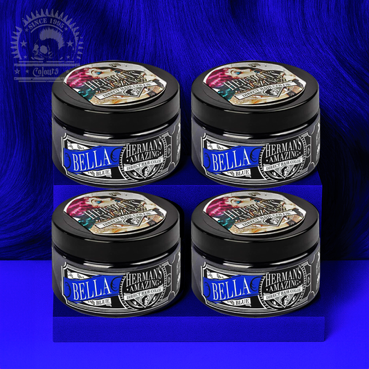 semi-permanente Haartönung 4er-Sparset&nbsp;BELLA BLUE in dem Farbton Dunkelblau von Herman's Amazing