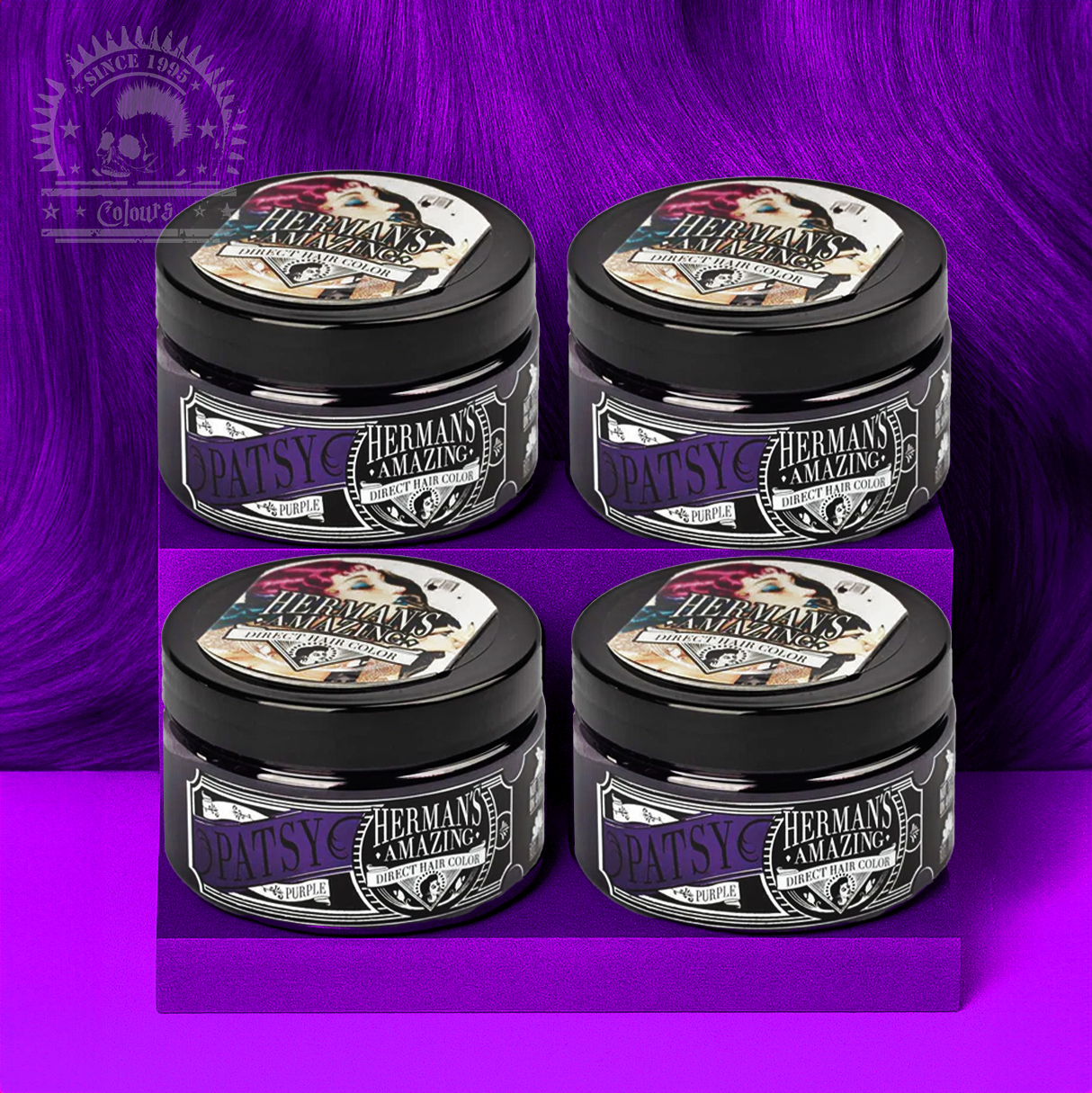 semi-permanente Haartönung 4er-Sparset&nbsp;PATSY PURPLE in dem Farbton Dunkellila von Herman's Amazing