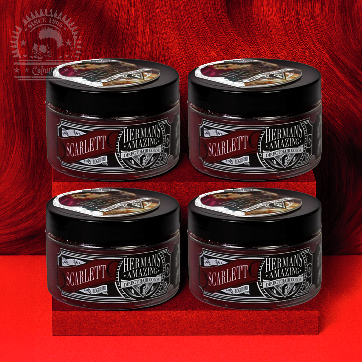 semi-permanente Haartönung 4er-Sparset&nbsp;SCARLETT ROUGE RED in dem Farbton Dunkelrot von Herman's Amazing