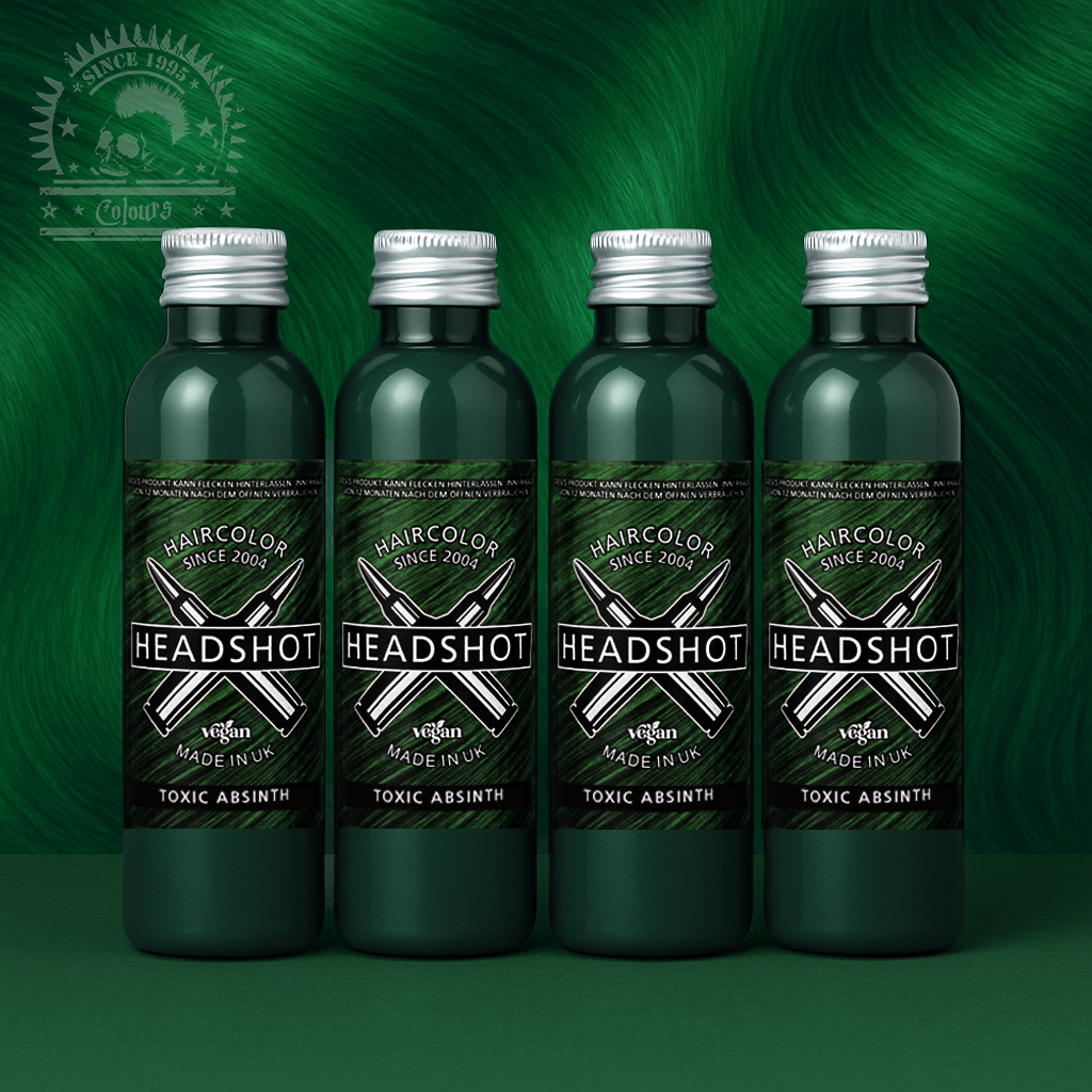Vier semi-permanente Haartönungen 4er-Sparset TOXIC ABSINTH in dem Farbton Waldgrün von Headshot