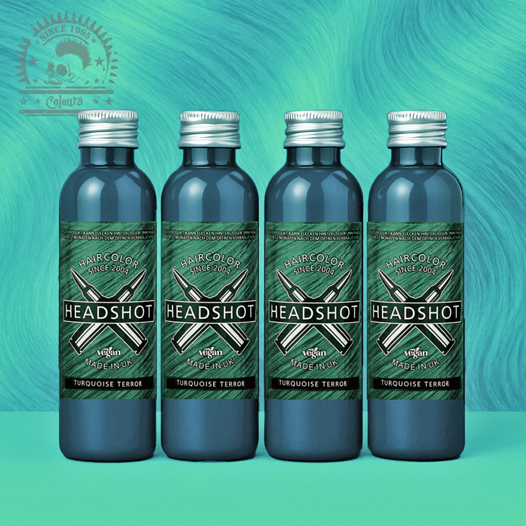 Vier semi-permanente Haartönungen 4er-Sparset TURQUOISE TERROR in dem Farbton Türkis von Headshot