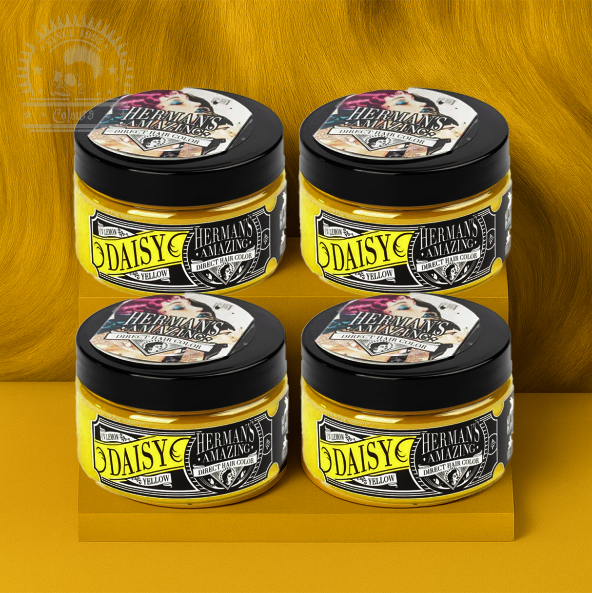 semi-permanente Haartönung 4er-Sparset&nbsp;UV DAISY YELLOW in dem Farbton Neongelb von Herman's Amazing