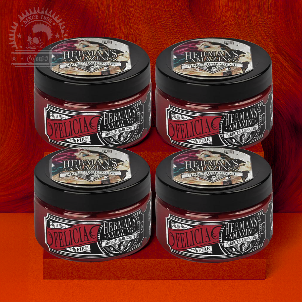 semi-permanente Haartönung 4er-Sparset&nbsp;UV FELICIA FIRE in dem Farbton Neonrot von Herman's Amazing