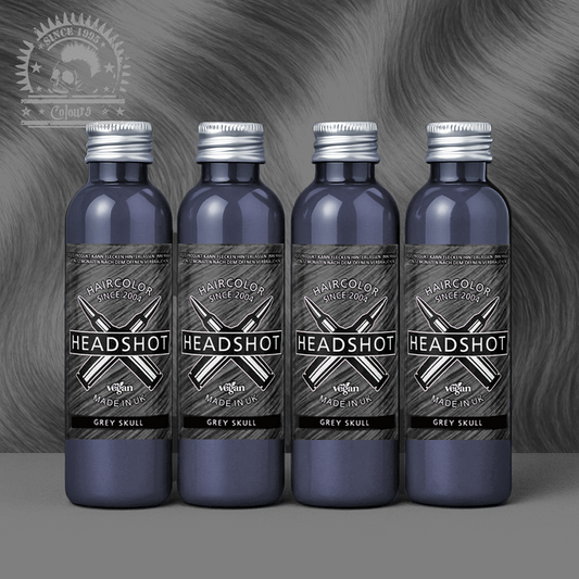 Vier semi-permanente Haartönungen 4er-Sparset GREY SKULL in dem Farbton Grau von Headshot