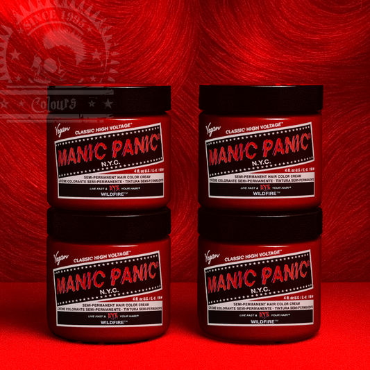 Vier semi-permanente Haartönungen 4er-Sparset WILDFIRE in dem Farbton Neonrot von Manic Panic