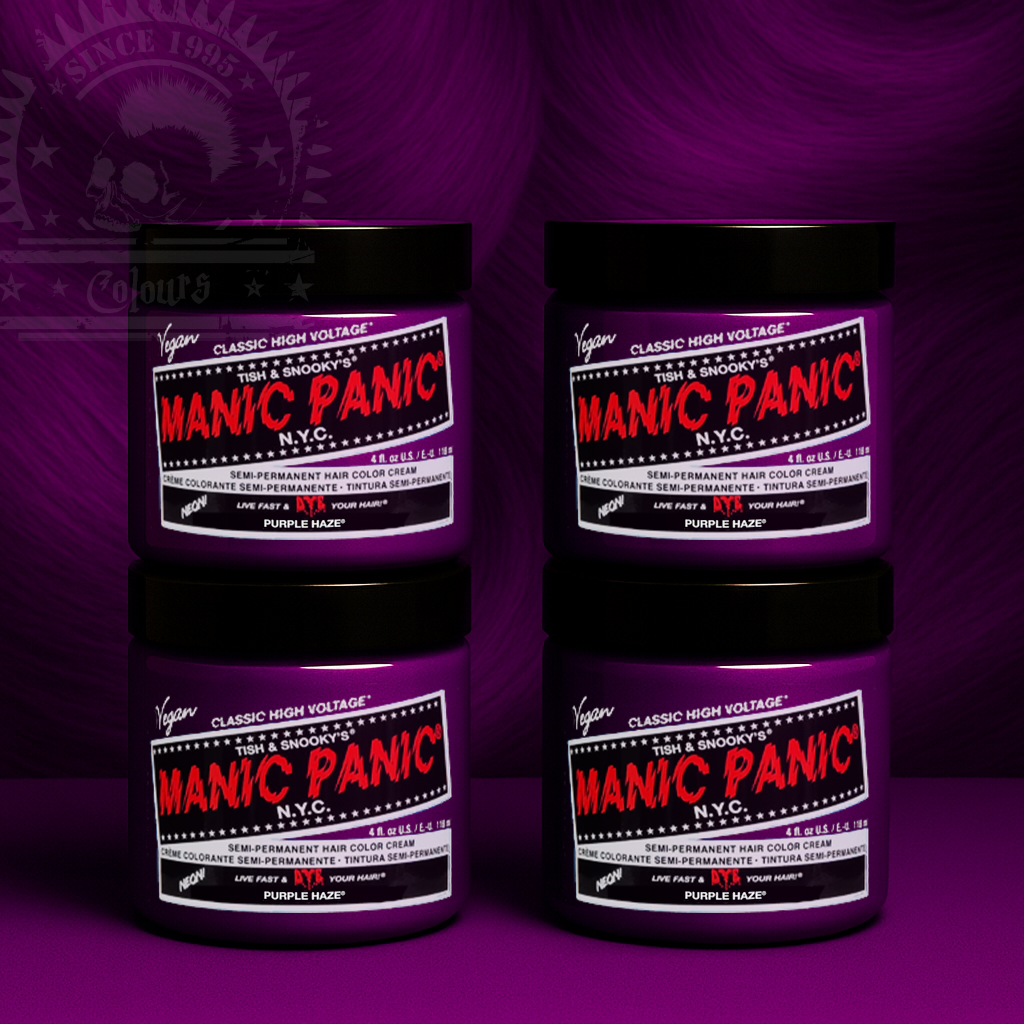 Vier semi-permanente Haartönungen 4er-Sparset PURPLE HAZE in dem Farbton Dunkellila von Manic Panic