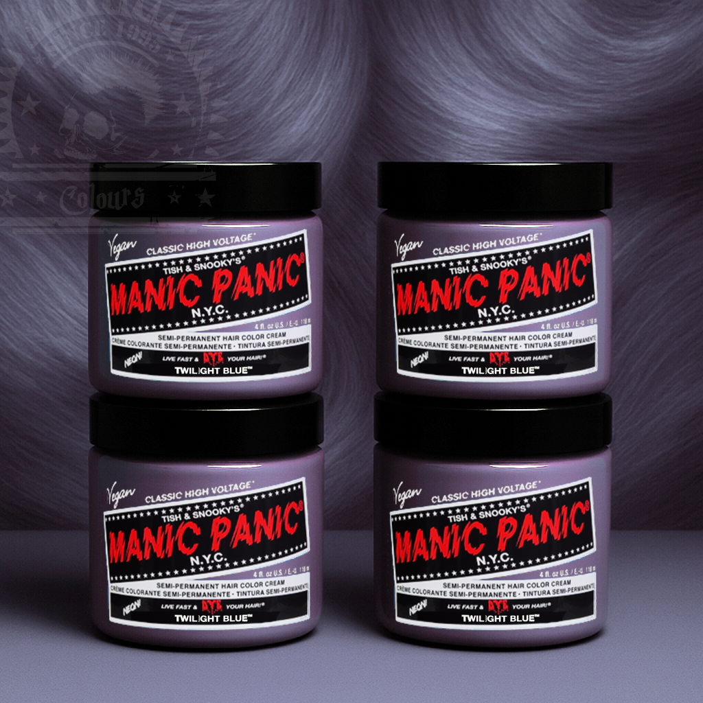 Vier semi-permanente Haartönungen 4er-Sparset TWILIGHT BLUE in dem Farbton Graublau von Manic Panic