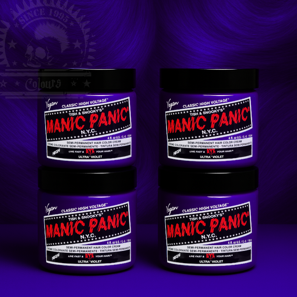 Vier semi-permanente Haartönungen 4er-Sparset ULTRA VIOLET in dem Farbton Blau-Lila von Manic Panic