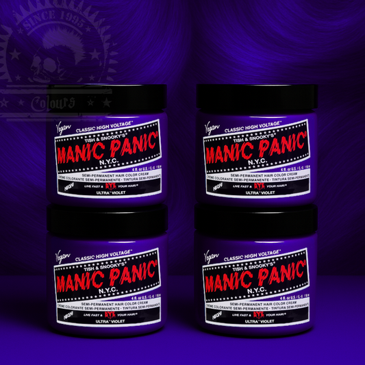 Vier semi-permanente Haartönungen 4er-Sparset ULTRA VIOLET in dem Farbton Blau-Lila von Manic Panic