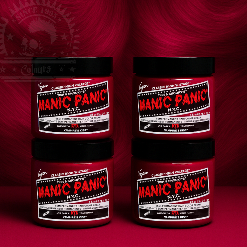 Vier semi-permanente Haartönungen 4er-Sparset VAMPIRE'S KISS in dem Farbton Blutrot von Manic Panic