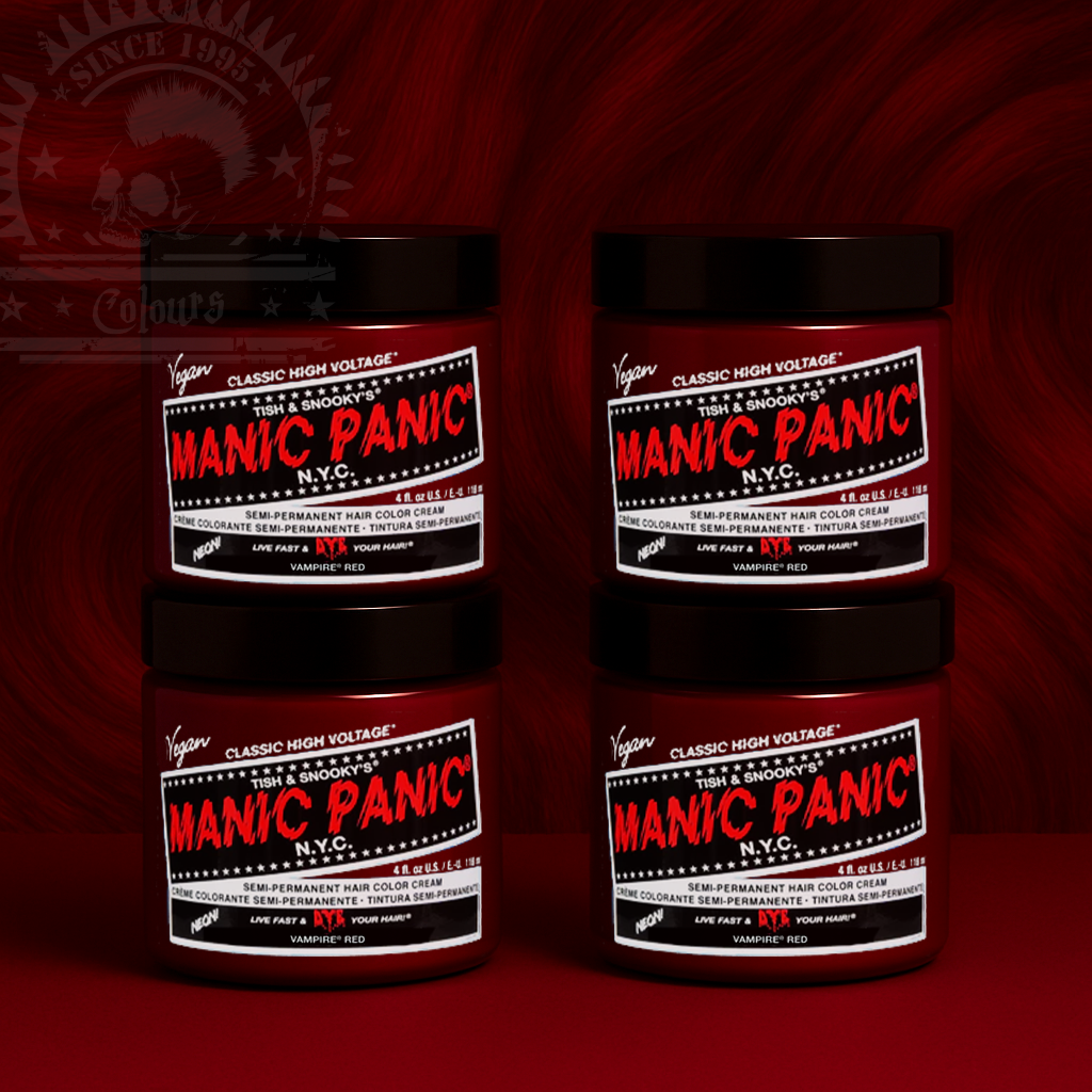 Vier semi-permanente Haartönungen 4er-Sparset VAMPIRE RED in dem Farbton Dunkelrot von Manic Panic