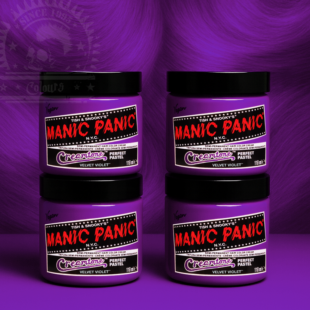 Vier semi-permanente Haartönungen 4er-Sparset VELVET VIOLET in dem Farbton Pastelllila von Manic Panic