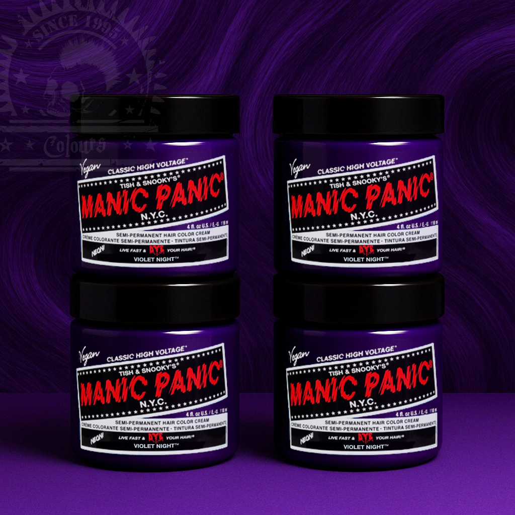 Vier semi-permanente Haartönungen 4er-Sparset VIOLET NIGHT in dem Farbton Dunkelbau von Manic Panic