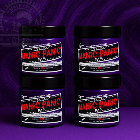 Vier semi-permanente Haartönungen 4er-Sparset VIOLET NIGHT in dem Farbton Dunkelbau von Manic Panic