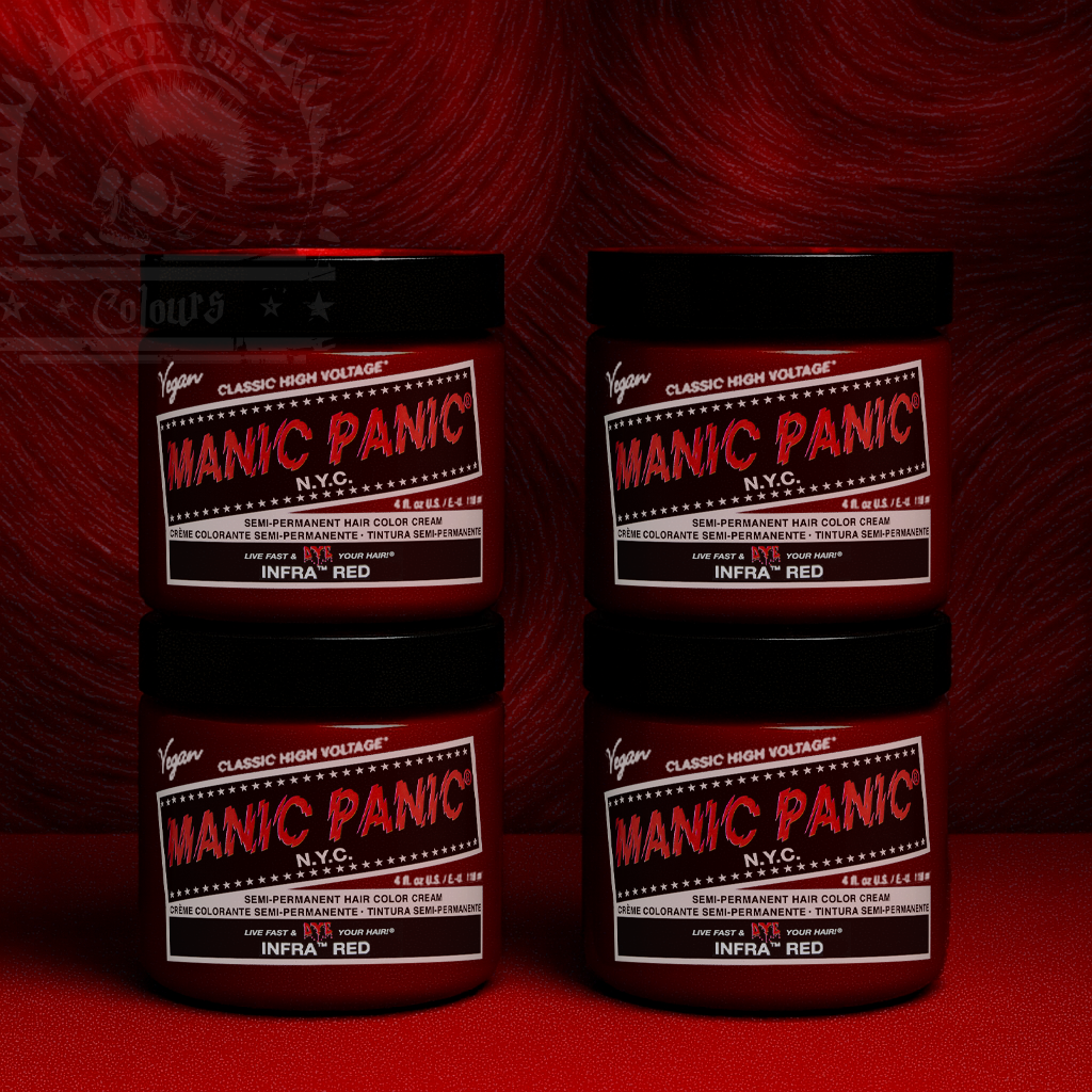 Vier semi-permanente Haartönungen 4er-Sparset INFRA RED in dem Farbton Dunkelrot von Manic Panic