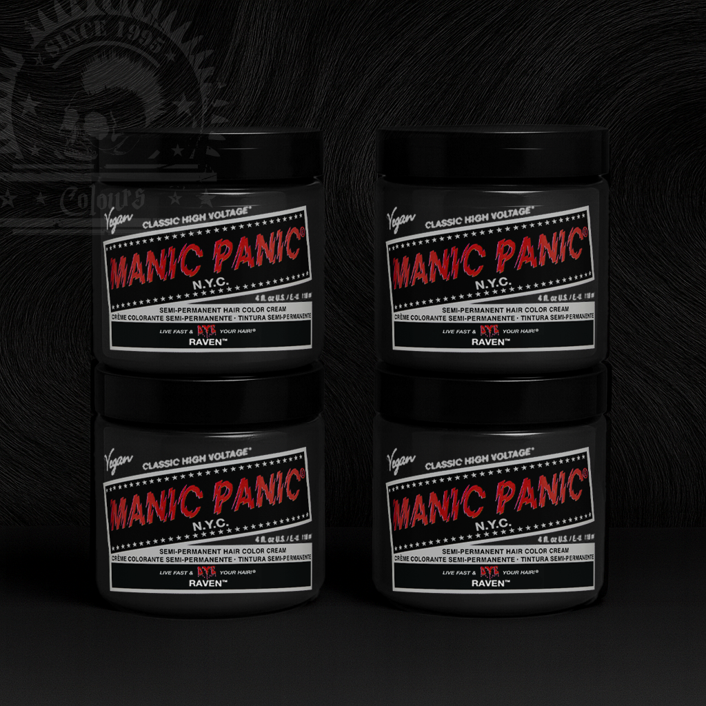 Vier semi-permanente Haartönungen 4er-Sparset RAVEN in dem Farbton Schwarz von Manic Panic