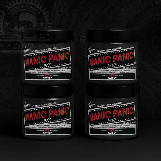 Vier semi-permanente Haartönungen 4er-Sparset RAVEN in dem Farbton Schwarz von Manic Panic