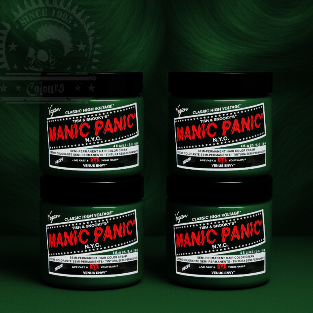 Vier semi-permanente Haartönungen 4er-Sparsets VENUS ENVY in dem Farbton Waldgrün von Manic Panic
