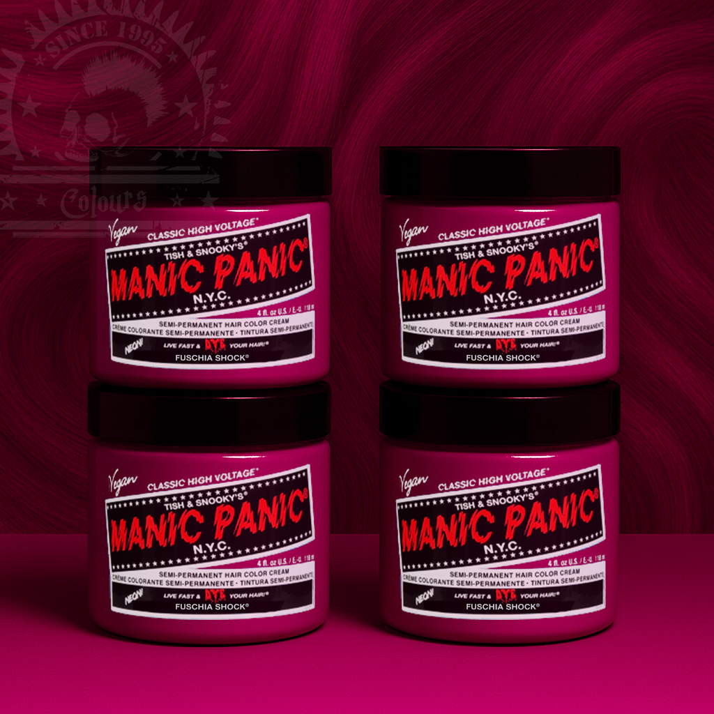 Vier semi-permanente Haartönungen 4er-Sparset FUSCHIA SHOCK in dem Farbton Dunkelpink von Manic Panic