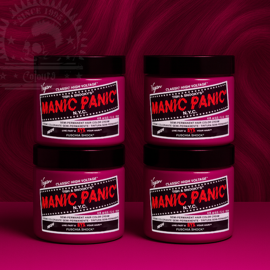 Vier semi-permanente Haartönungen 4er-Sparset FUSCHIA SHOCK in dem Farbton Dunkelpink von Manic Panic