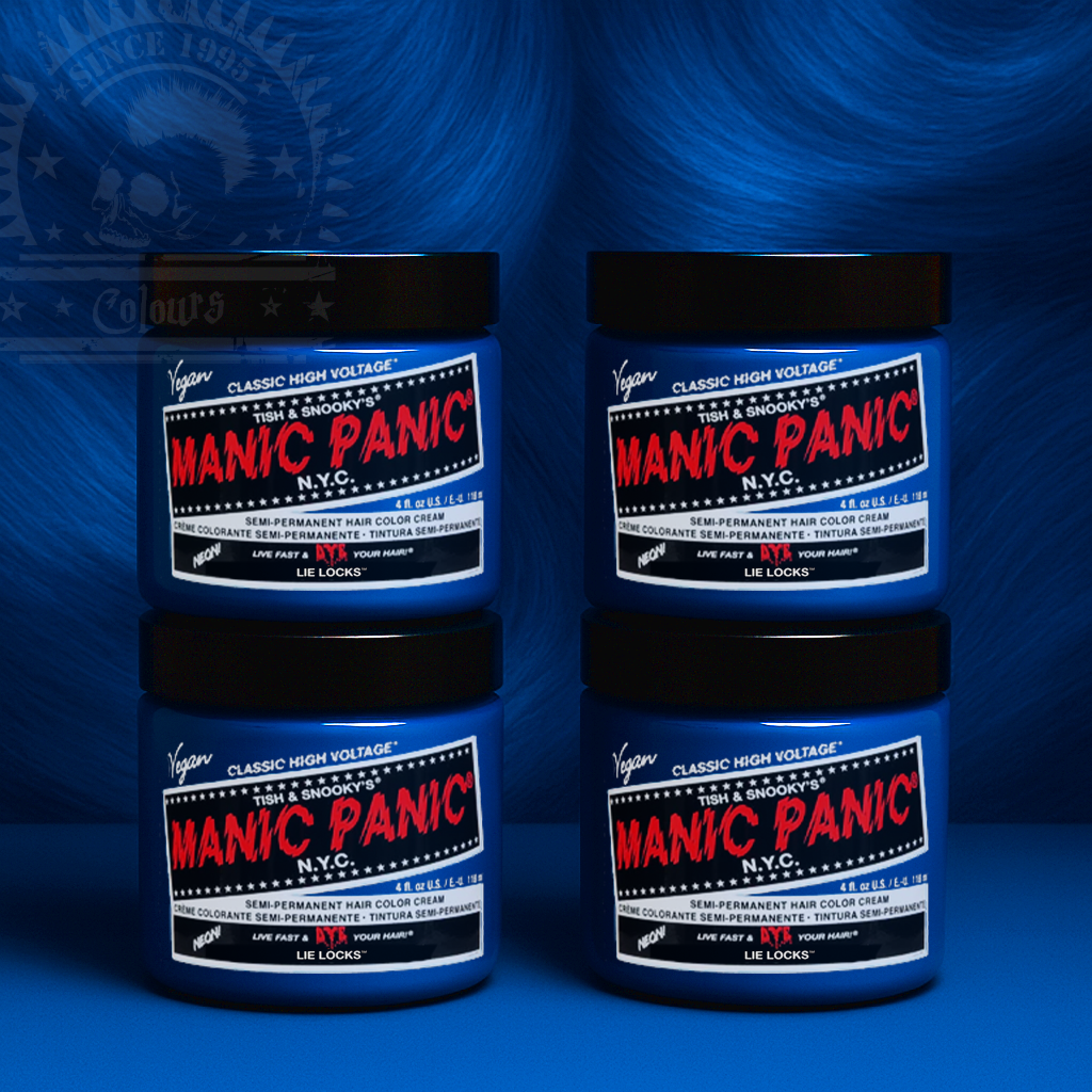 Vier semi-permanente Haartönungen 4er-Sparset LIE LOCKS in dem Farbton Blau von Manic Panic
